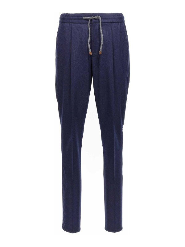 BRUNELLO CUCINELLI MEN'S NAVY WOOL RELAXED TROUSERS