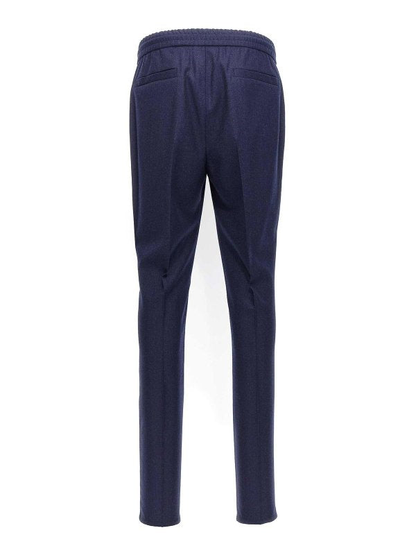 BRUNELLO CUCINELLI MEN'S NAVY WOOL RELAXED TROUSERS