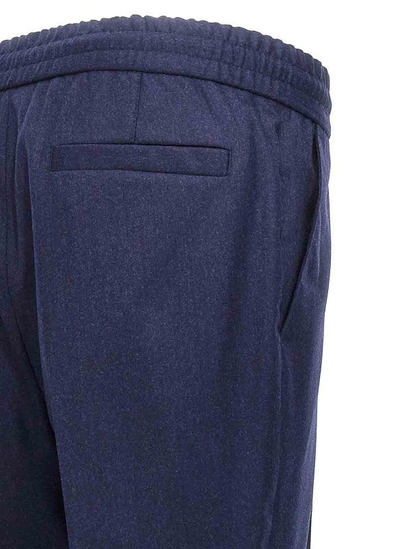 BRUNELLO CUCINELLI MEN'S NAVY WOOL RELAXED TROUSERS