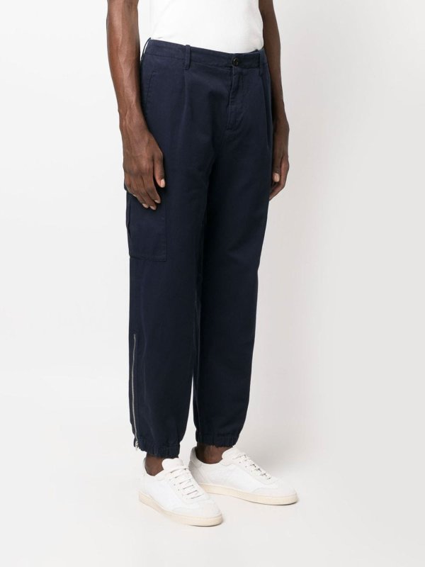 BRUNELLO CUCINELLI MEN'S NAVY COTTON CARGO TROUSERS