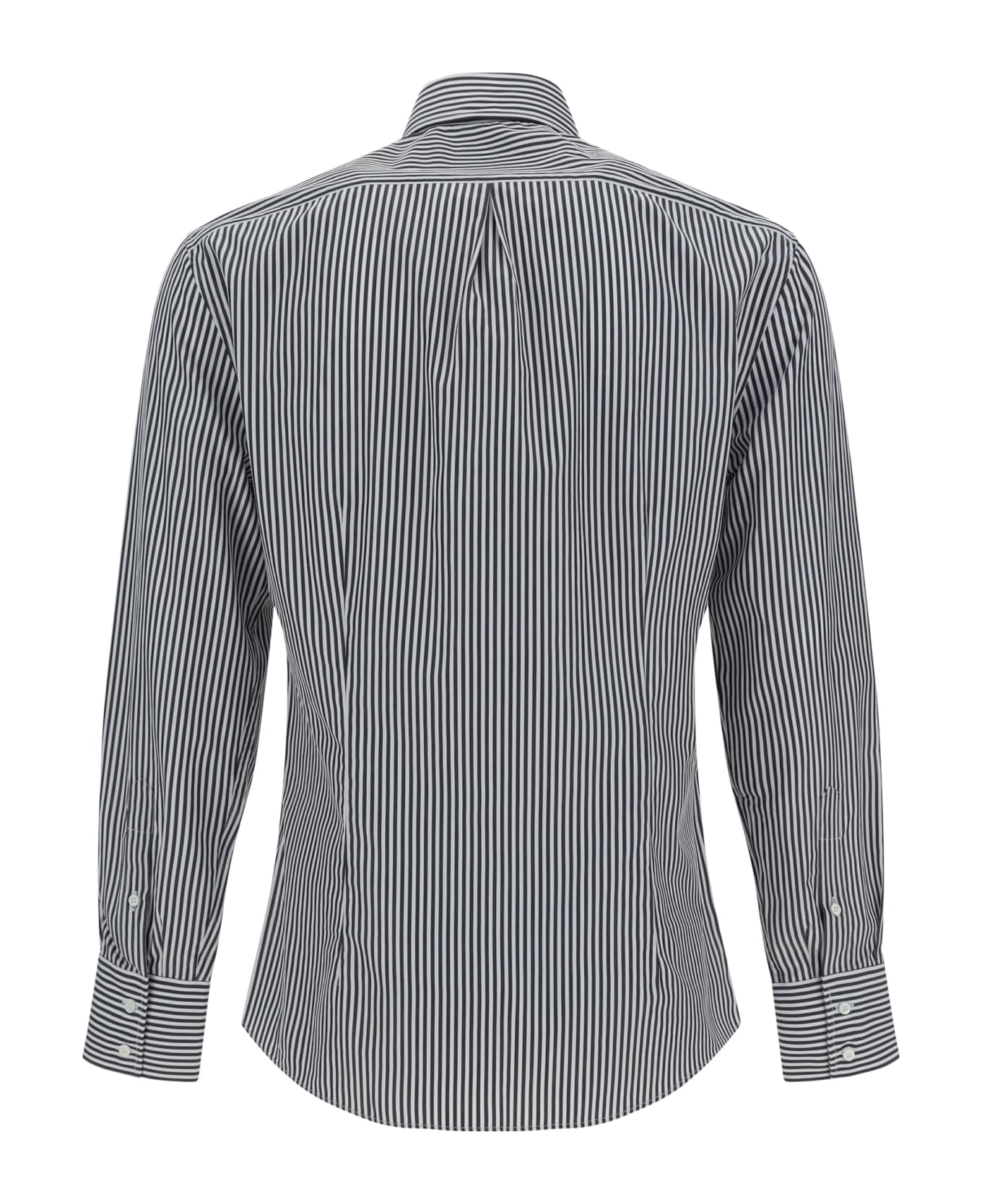 BRUNELLO CUCINELLI MEN'S BLACK AND WHITE STRIPED SHIRT
