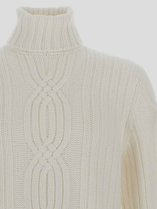 BRUNELLO CUCINELLI MEN'S CREAM WOOL CABLE KNIT SWEATER