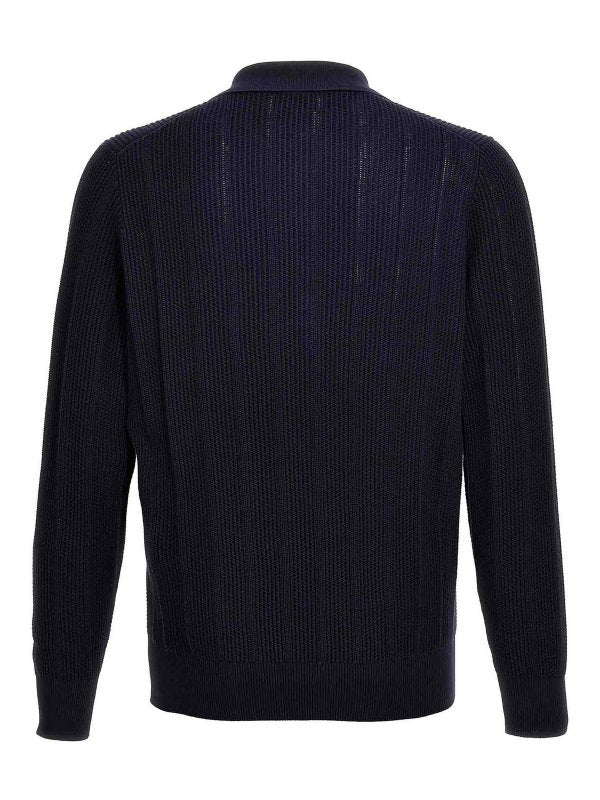 BRUNELLO CUCINELLI MEN'S NAVY KNIT POLO SWEATER