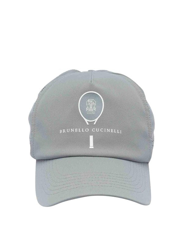 BRUNELLO CUCINELLI MEN'S LIGHT GREY LOGO HAT