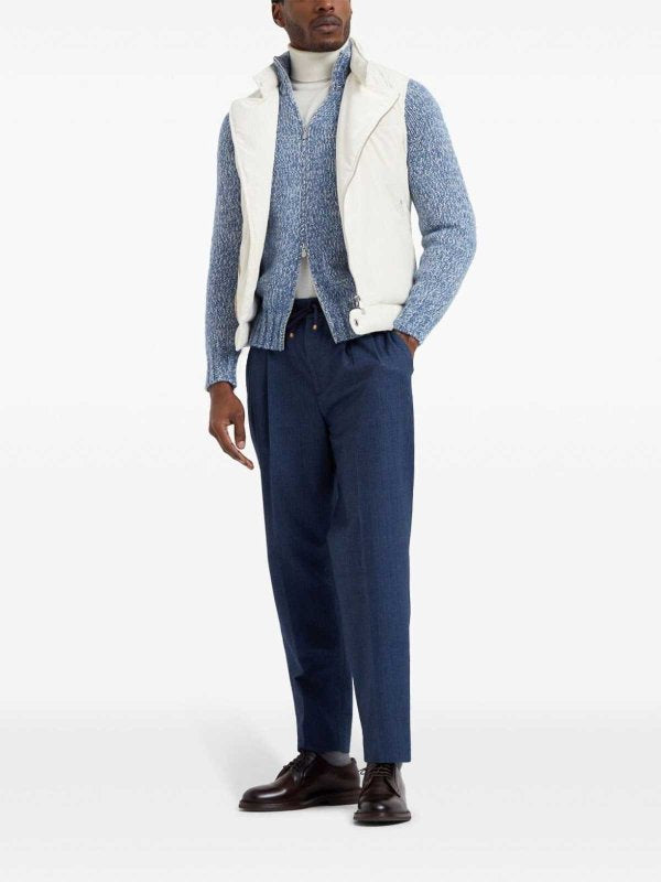 BRUNELLO CUCINELLI MEN'S BLUE PLEATED DRAWSTRING TROUSERS