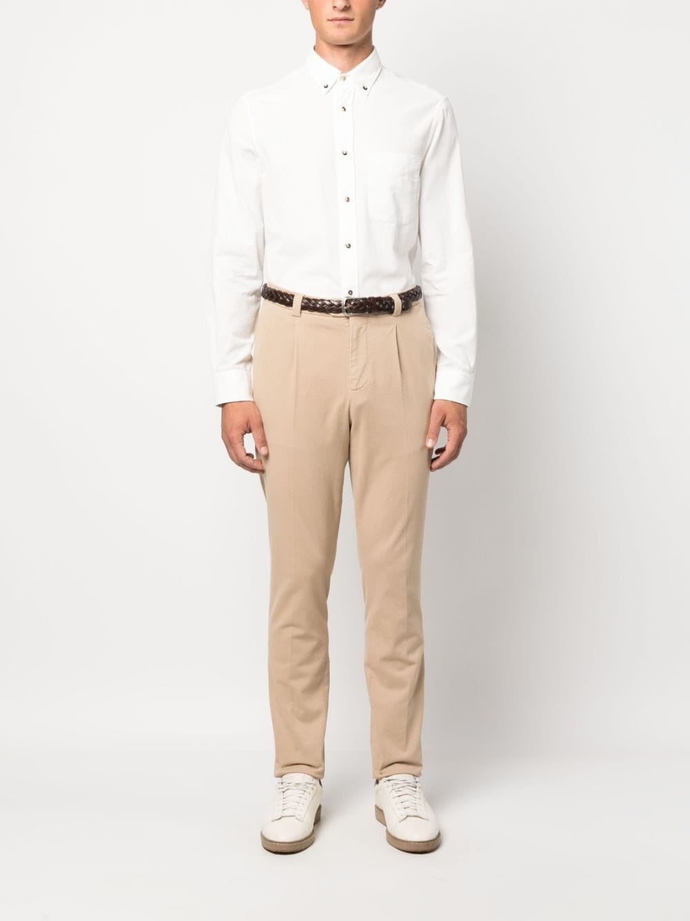 BRUNELLO CUCINELLI MEN'S SNOW BUTTON DOWN SHIRT