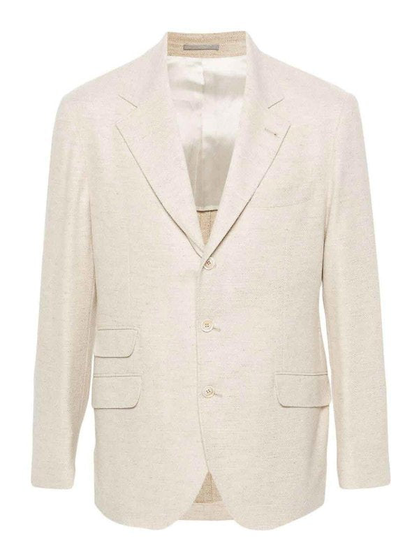BRUNELLO CUCINELLI MEN'S LIGHT BEIGE WOOL BLAZER