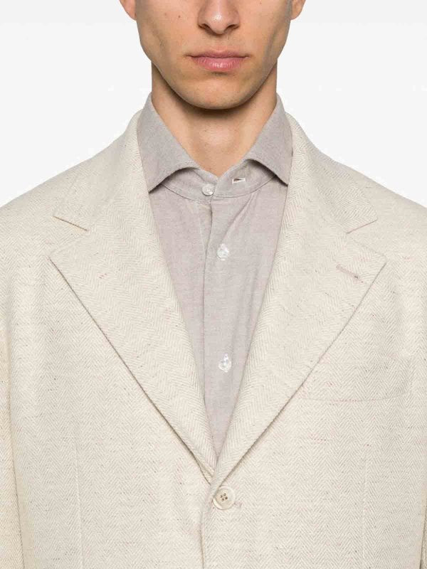 BRUNELLO CUCINELLI MEN'S LIGHT BEIGE WOOL BLAZER