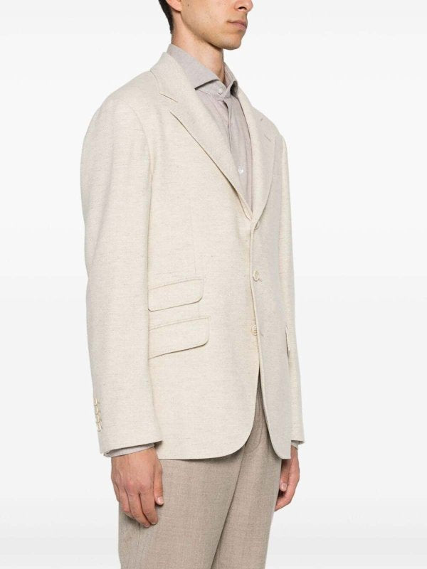 BRUNELLO CUCINELLI MEN'S LIGHT BEIGE WOOL BLAZER