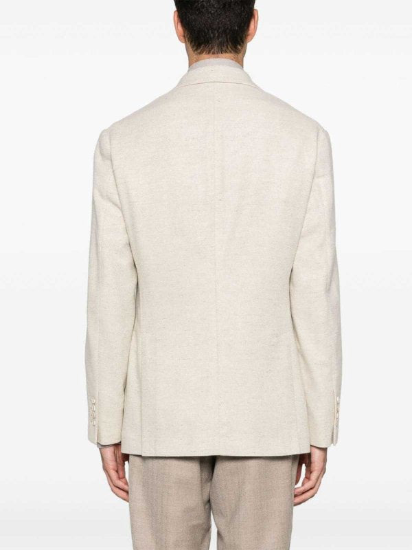 BRUNELLO CUCINELLI MEN'S LIGHT BEIGE WOOL BLAZER