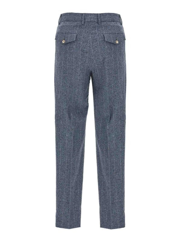 BRUNELLO CUCINELLI MEN'S SKY BLUE PLEATED TROUSERS