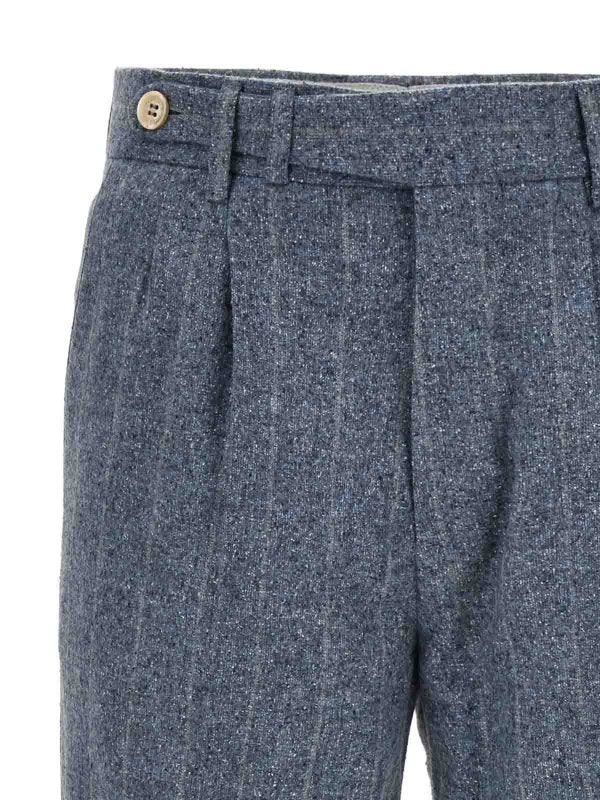 BRUNELLO CUCINELLI MEN'S SKY BLUE PLEATED TROUSERS