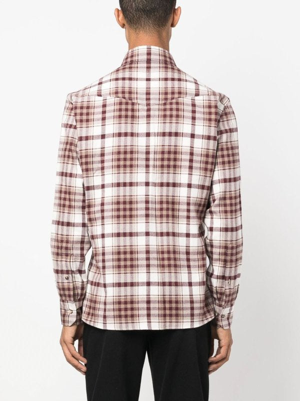 BRUNELLO CUCINELLI MEN'S BROWN PLAID BUTTON-UP SHIRT