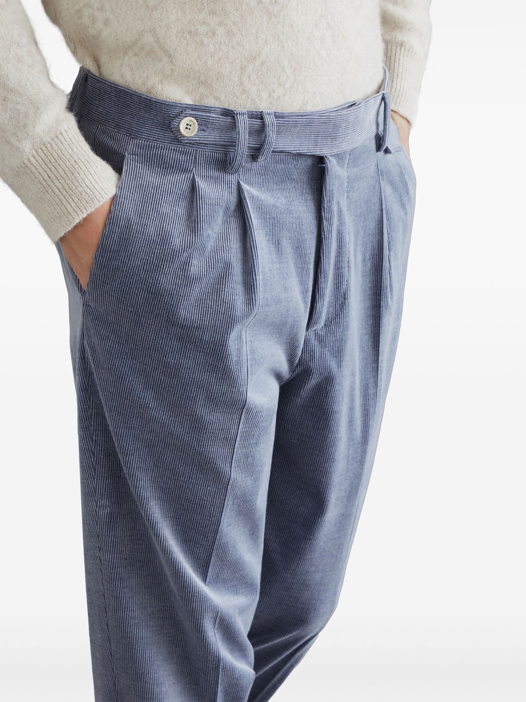 BRUNELLO CUCINELLI MEN'S DENIM COTTON WOOL PLEATED TROUSERS