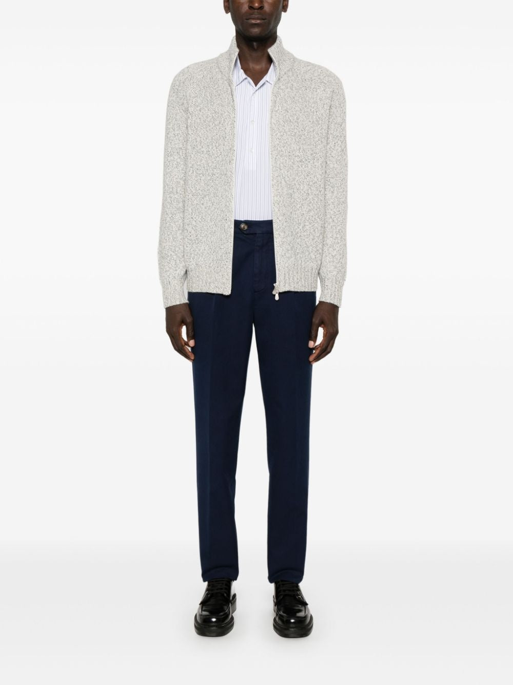 BRUNELLO CUCINELLI MEN'S GRAY ZIP-UP KNIT SWEATER