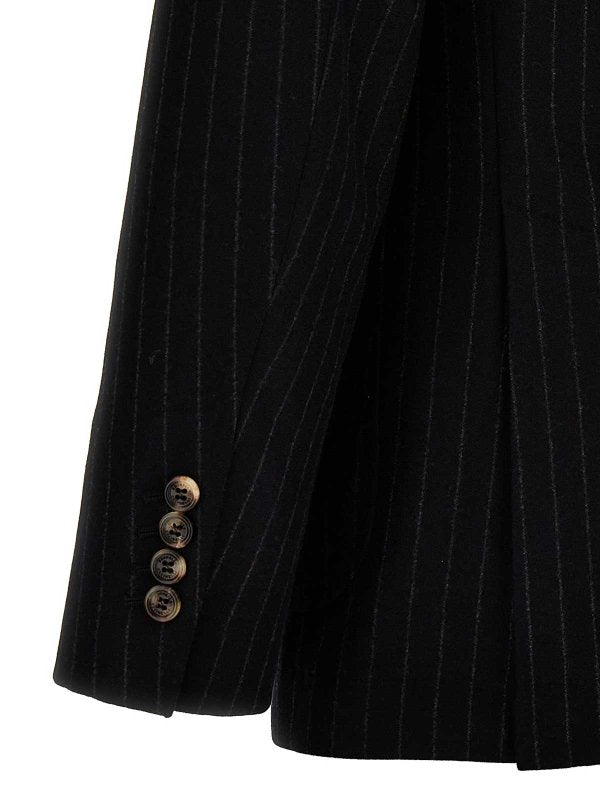 BRUNELLO CUCINELLI MEN'S BLACK WOOL PINSTRIPE SUIT