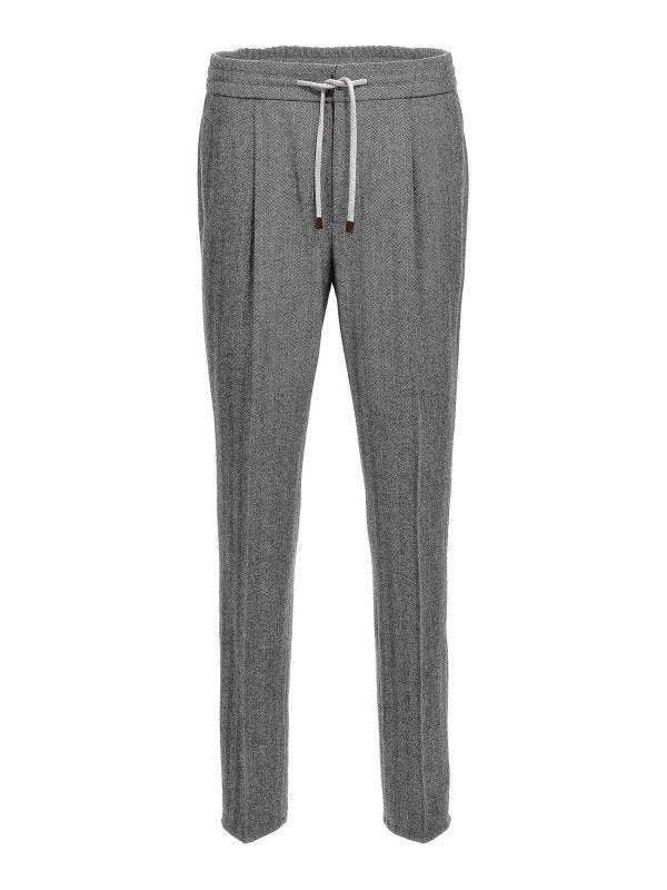 BRUNELLO CUCINELLI MEN'S MEDIUM GREY WOOL TROUSERS