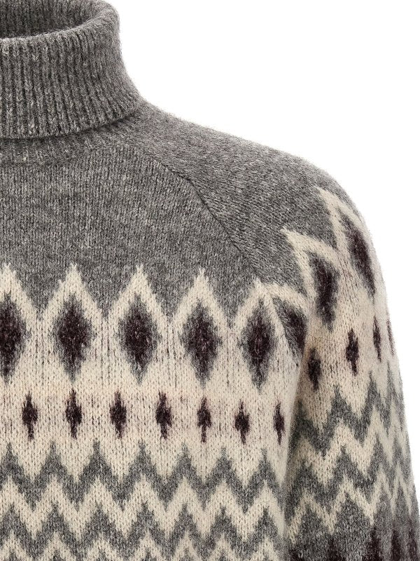BRUNELLO CUCINELLI MEN'S GREY WOOL PATTERNED SWEATER