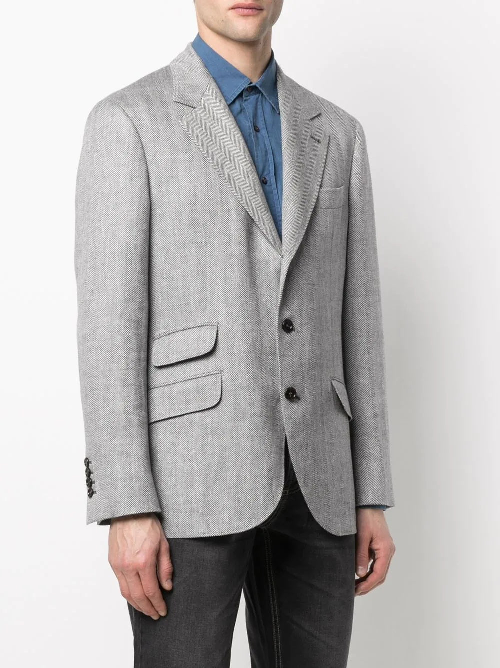 BRUNELLO CUCINELLI MEN'S GREY LINEN WOOL DECONSTRUCTED BLAZER