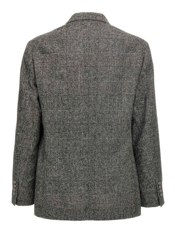 BRUNELLO CUCINELLI MEN'S GRAY CHECKERED DECONSTRUCTED BLAZER