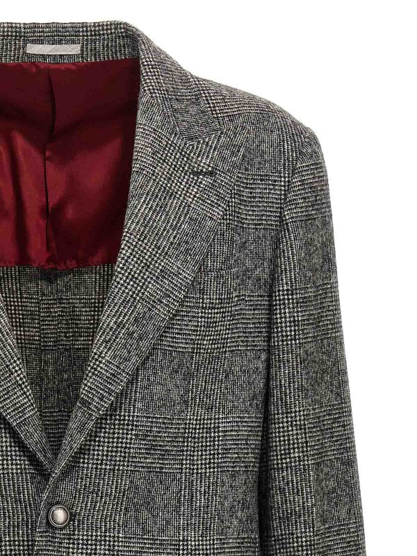 BRUNELLO CUCINELLI MEN'S GRAY CHECKERED DECONSTRUCTED BLAZER