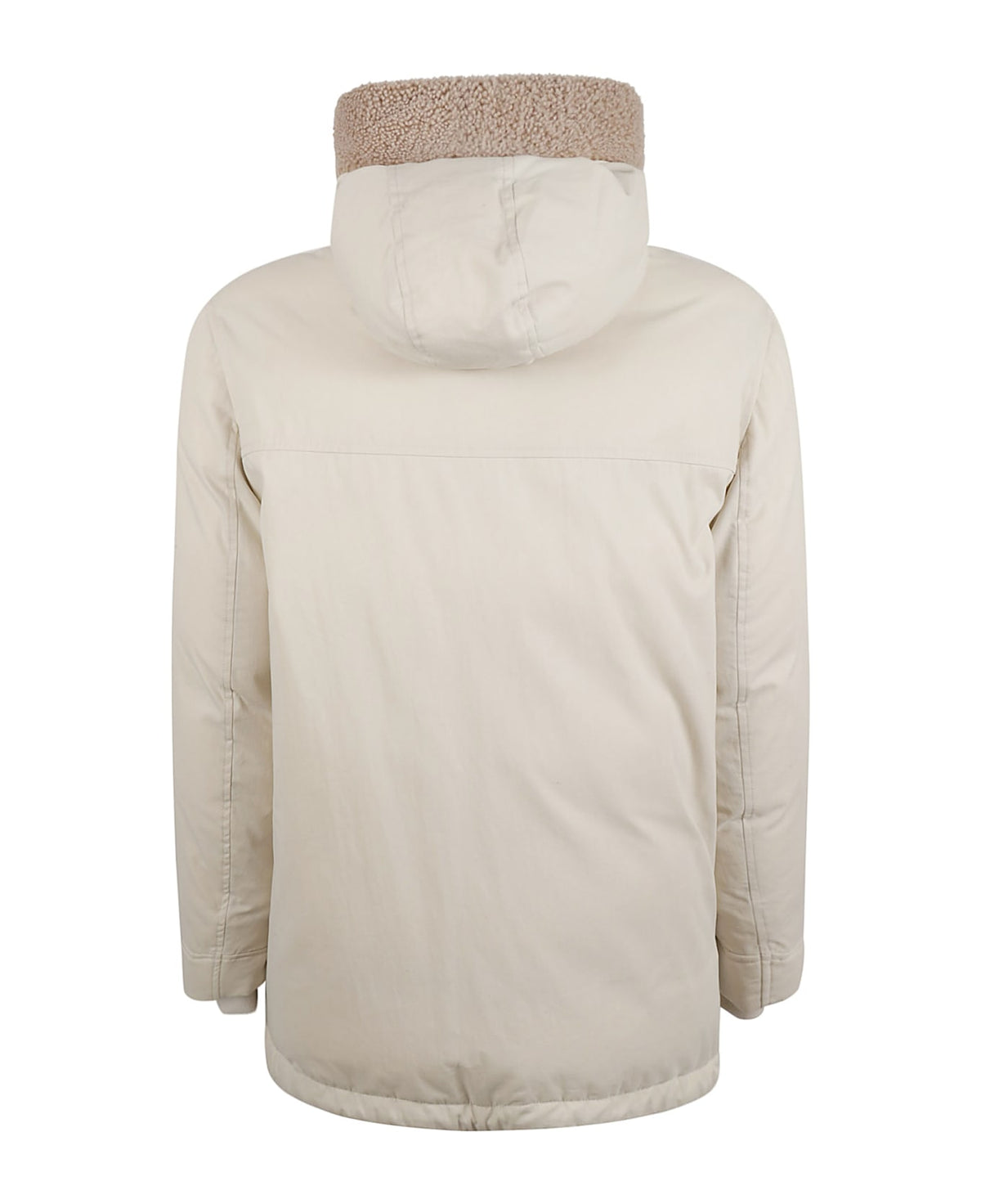 BRUNELLO CUCINELLI MEN'S IVORY SHEARLING COLLAR JACKET