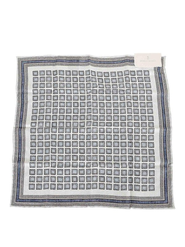 BRUNELLO CUCINELLI MEN'S PANAMA CELESTIAL DOVE SILK POCKET SQUARE