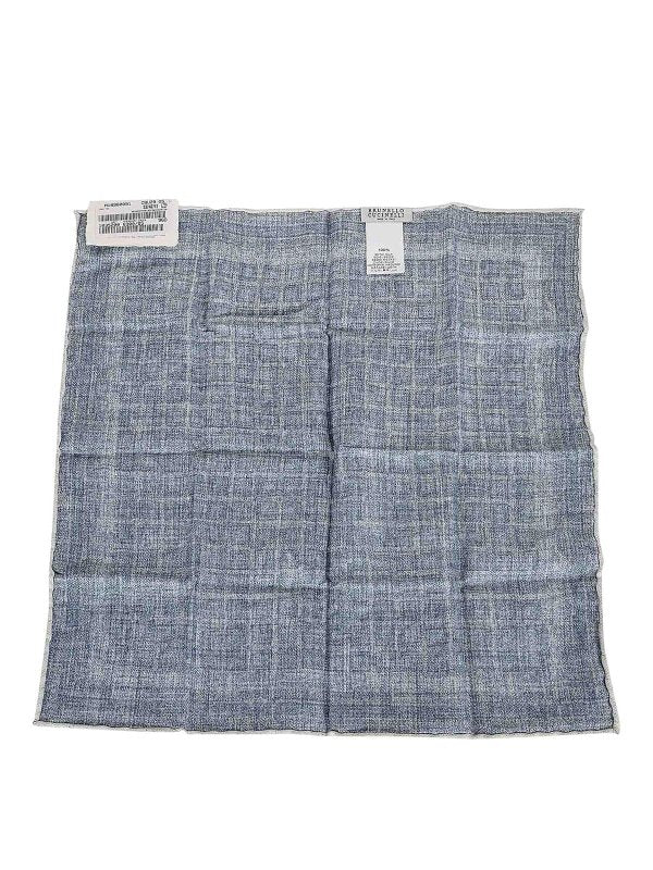 BRUNELLO CUCINELLI MEN'S PANAMA CELESTIAL DOVE SILK POCKET SQUARE
