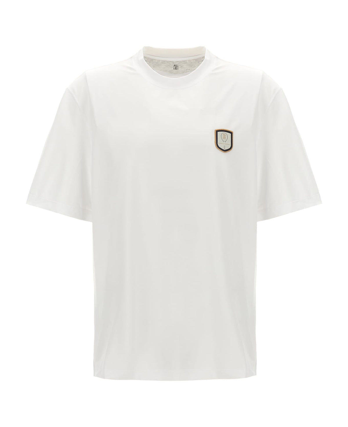 BRUNELLO CUCINELLI MEN'S WHITE SHORT SLEEVE LOGO PATCH SHIRT