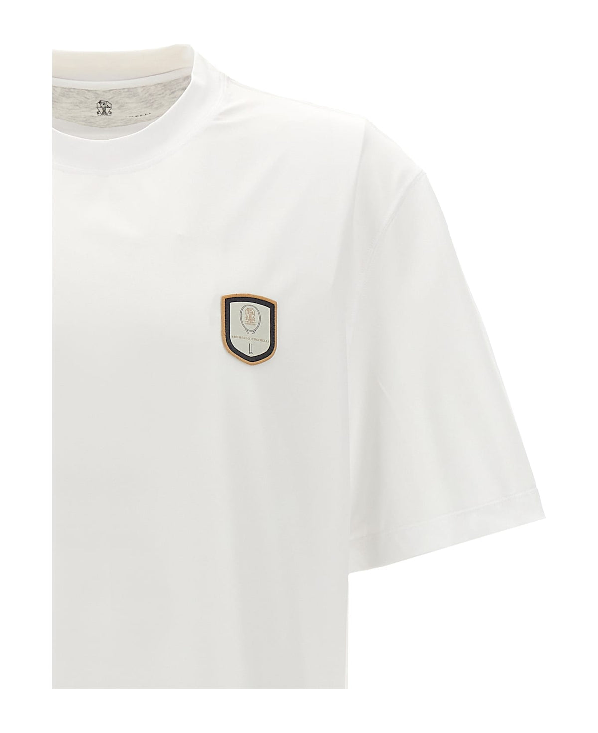 BRUNELLO CUCINELLI MEN'S WHITE SHORT SLEEVE LOGO PATCH SHIRT