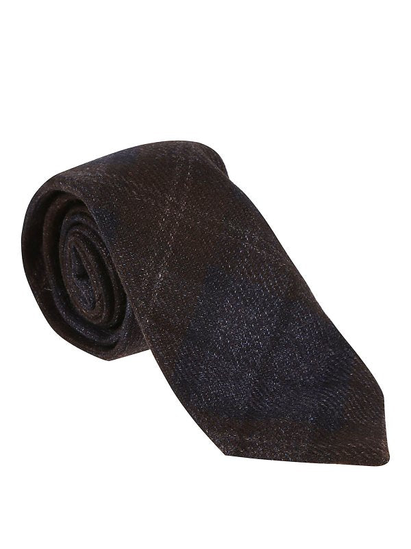 BRUNELLO CUCINELLI MEN'S BLUE AND BROWN PLAID TIE