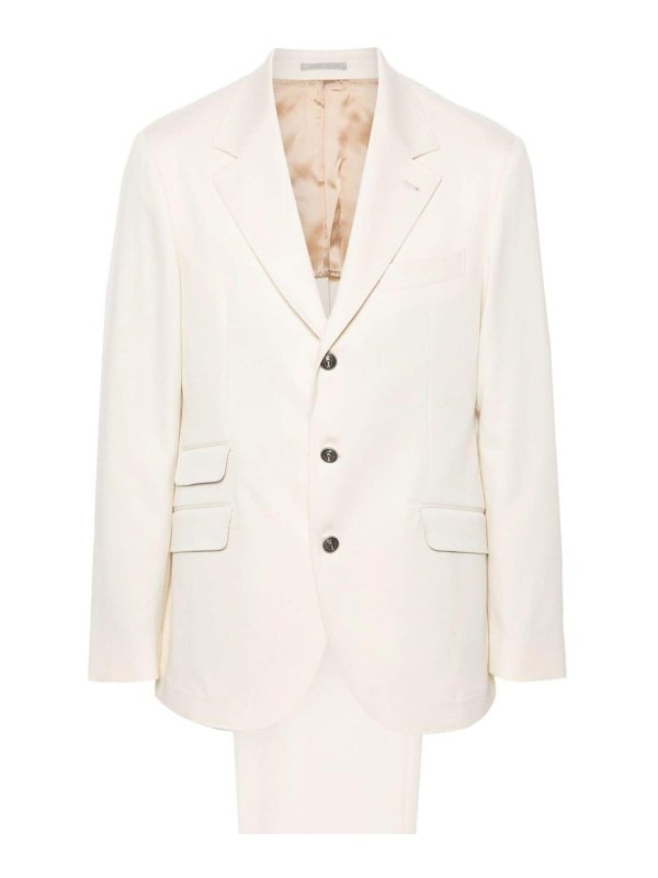 BRUNELLO CUCINELLI MEN'S CREAM WOOL TAILORED SUIT