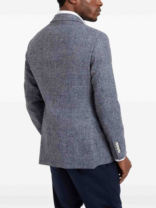 BRUNELLO CUCINELLI MEN'S DENIM WOOL BLEND CHECKED BLAZER