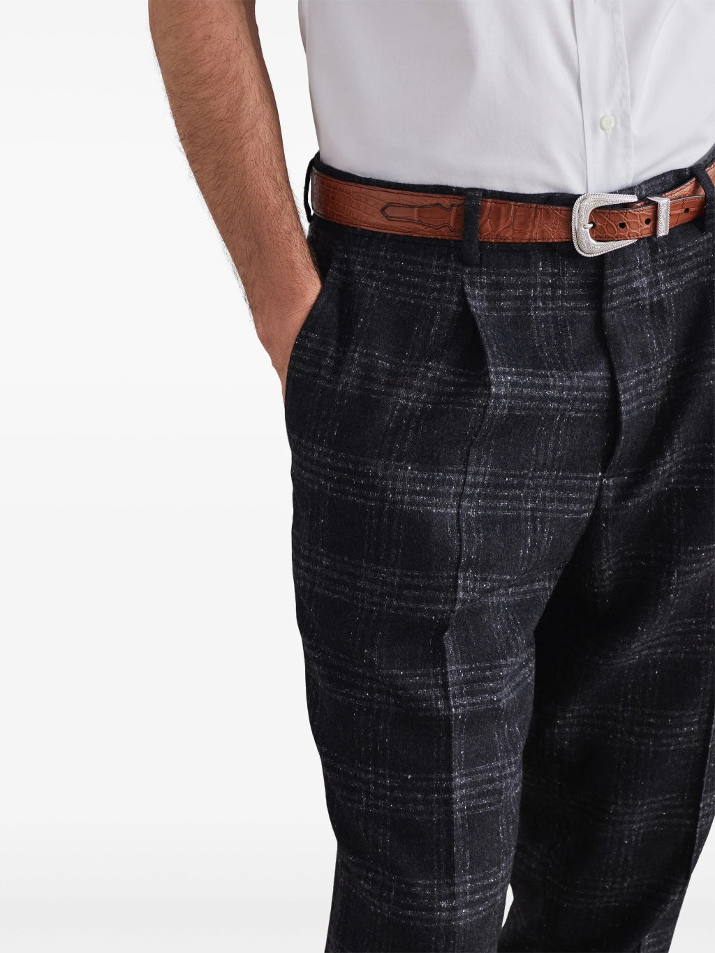 BRUNELLO CUCINELLI MEN'S ANTHRACITE PLAID TAILORED TROUSERS