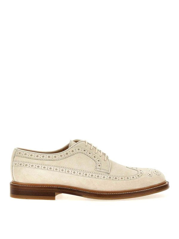 BRUNELLO CUCINELLI MEN'S OFF WHITE BROGUE LEATHER SHOES