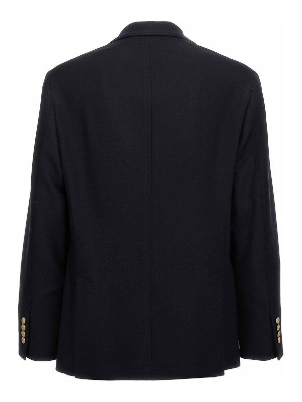 BRUNELLO CUCINELLI MEN'S NAVY DOUBLE-BREASTED BLAZER WITH BUTTONS