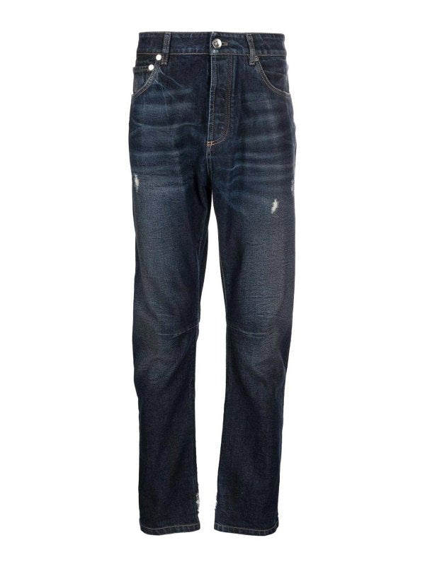 BRUNELLO CUCINELLI MEN'S DARK BLUE DENIM TROUSERS