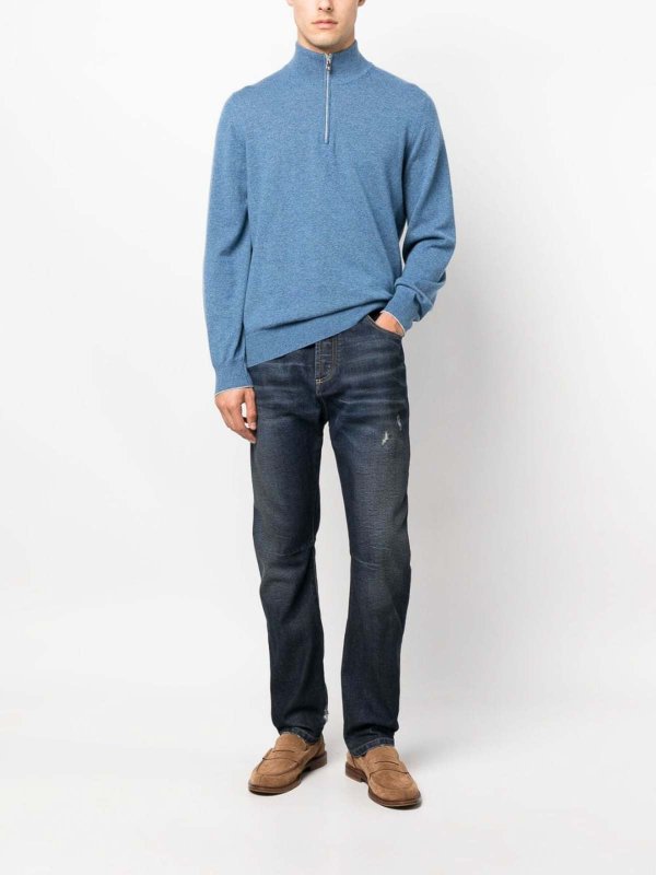 BRUNELLO CUCINELLI MEN'S DARK BLUE DENIM TROUSERS