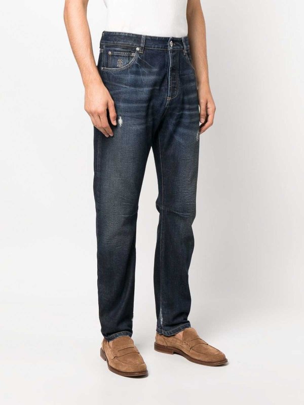 BRUNELLO CUCINELLI MEN'S DARK BLUE DENIM TROUSERS