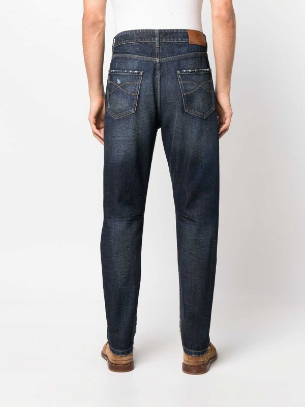 BRUNELLO CUCINELLI MEN'S DARK BLUE DENIM TROUSERS