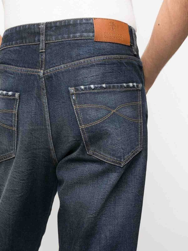 BRUNELLO CUCINELLI MEN'S DARK BLUE DENIM TROUSERS