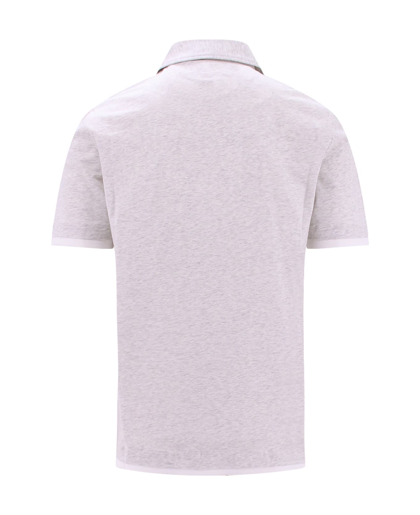 BRUNELLO CUCINELLI MEN'S PEARL WHITE POLO SHIRT