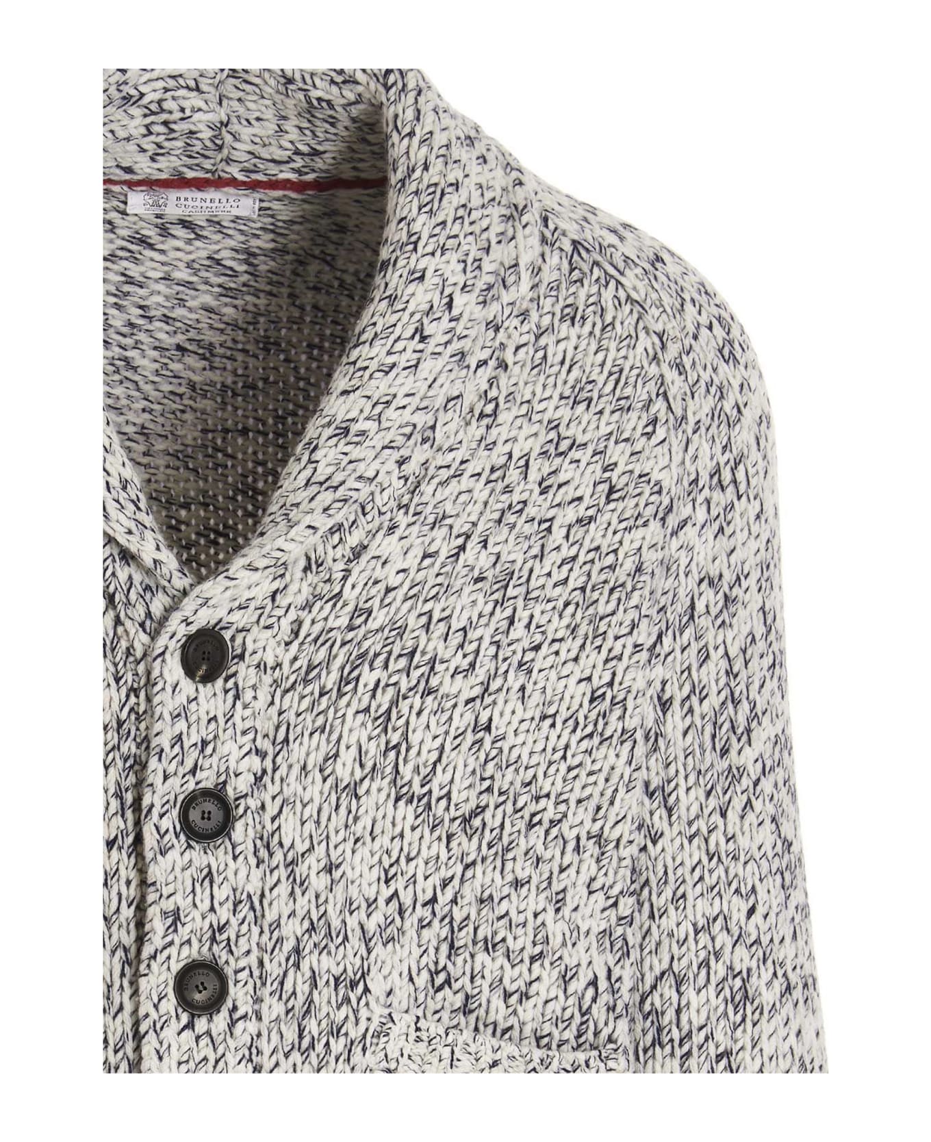 BRUNELLO CUCINELLI MEN'S MARLED SHAWL COLLAR KNIT CARDIGAN