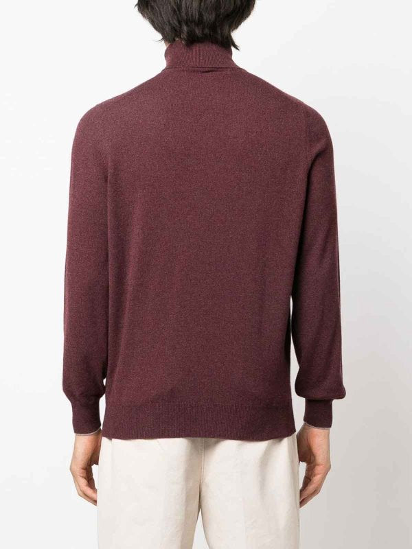 BRUNELLO CUCINELLI MEN'S DARK RED CASHMERE TURTLENECK SWEATER