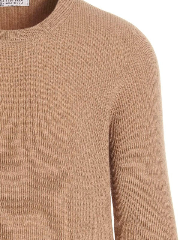 BRUNELLO CUCINELLI MEN'S CAMEL WOOL CREWNECK SWEATER
