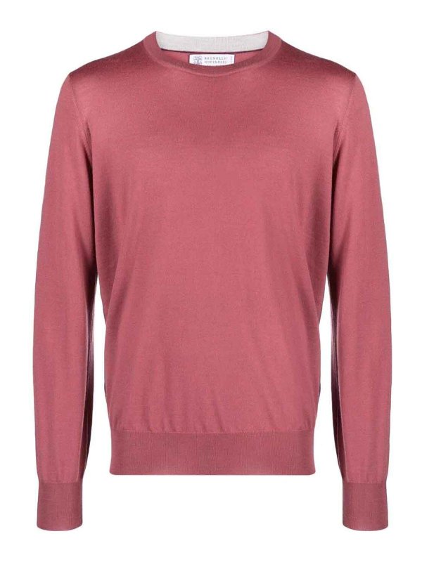 BRUNELLO CUCINELLI MEN'S RASPBERRY WOOL CREWNECK SWEATER