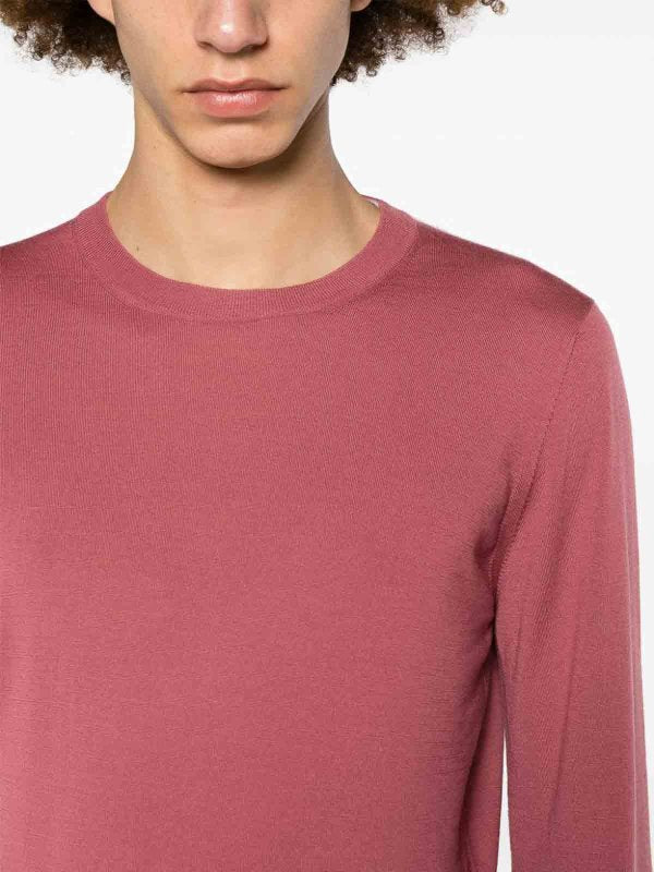 BRUNELLO CUCINELLI MEN'S RASPBERRY WOOL CREWNECK SWEATER