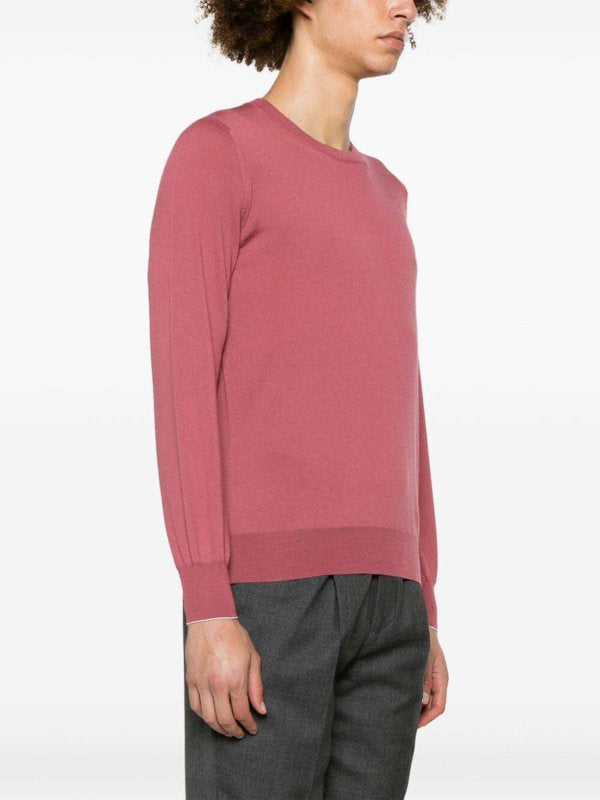 BRUNELLO CUCINELLI MEN'S RASPBERRY WOOL CREWNECK SWEATER
