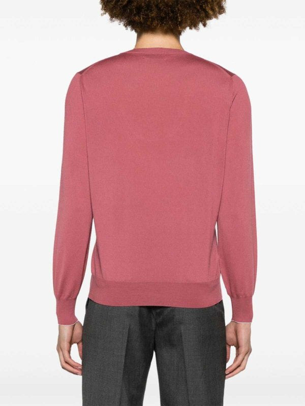 BRUNELLO CUCINELLI MEN'S RASPBERRY WOOL CREWNECK SWEATER