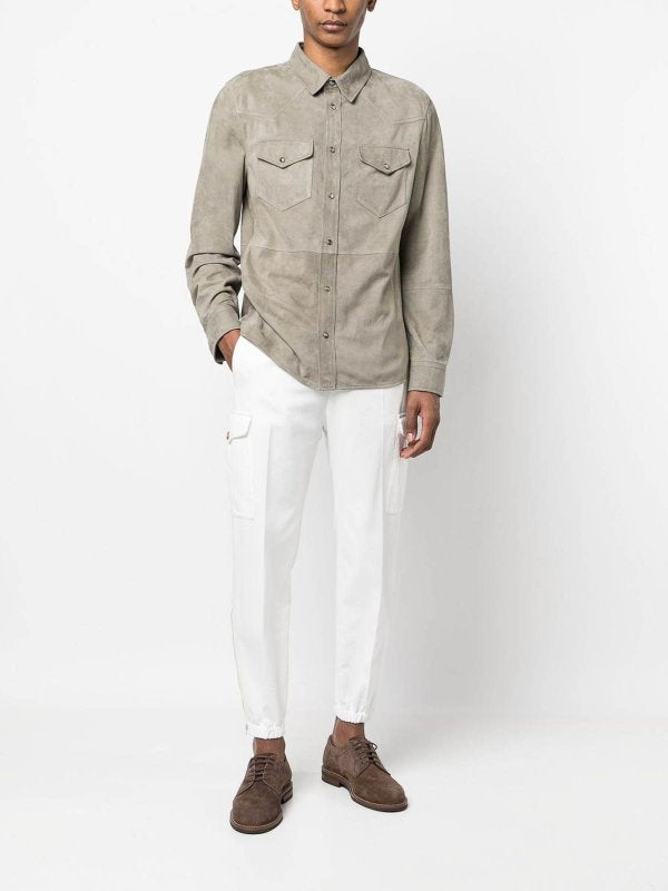 BRUNELLO CUCINELLI MEN'S WHITE COTTON CARGO TROUSERS